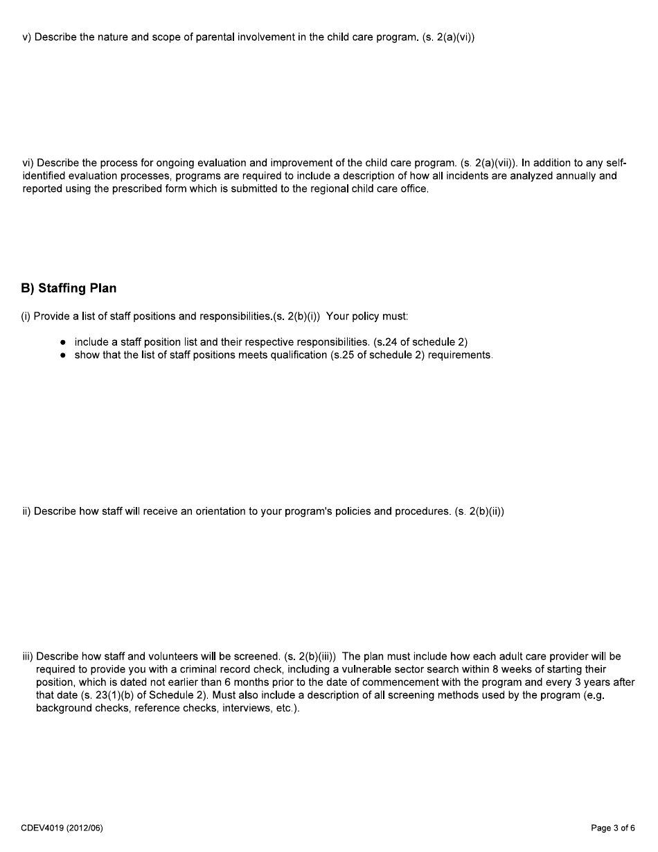 Form CDEV4019 Group Family Care Program Plan Template - Alberta, Canada, Page 3