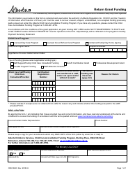Form CDEV3940 Return Grant Funding - Alberta, Canada