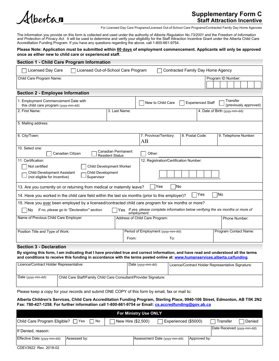 Form CDEV3922 Supplement C - Fill Out, Sign Online and Download ...