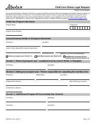 Form CDEV0016 Child Care Claims Login Request Form - Alberta, Canada