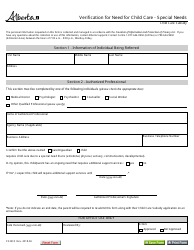 Document preview: Form CS3610 Verification for Need for Child Care - Special Needs - Alberta, Canada