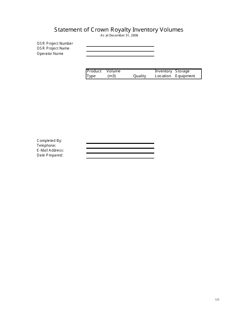 Statement of Crown Royalty Inventory Volumes - Alberta, Canada Download Pdf