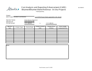 Document preview: Cost Analysis and Reporting Enhancement (Care) Bitumen/Bitumen Blend Revenue - in-Situ Projects - Alberta, Canada