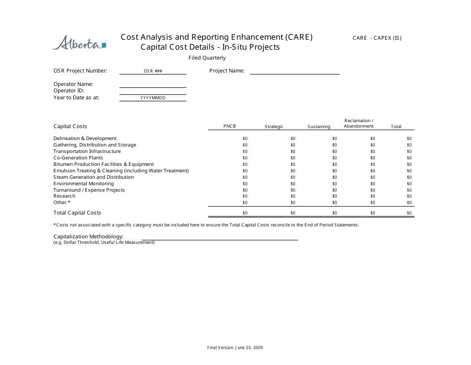 Cost Analysis and Reporting Enhancement (Care) Capital Cost Details - in-Situ Projects - Alberta, Canada, Page 1