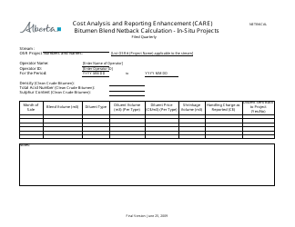 Document preview: Cost Analysis and Reporting Enhancement (Care) Bitumen Blend Netback Calculation - in-Situ Projects - Alberta, Canada