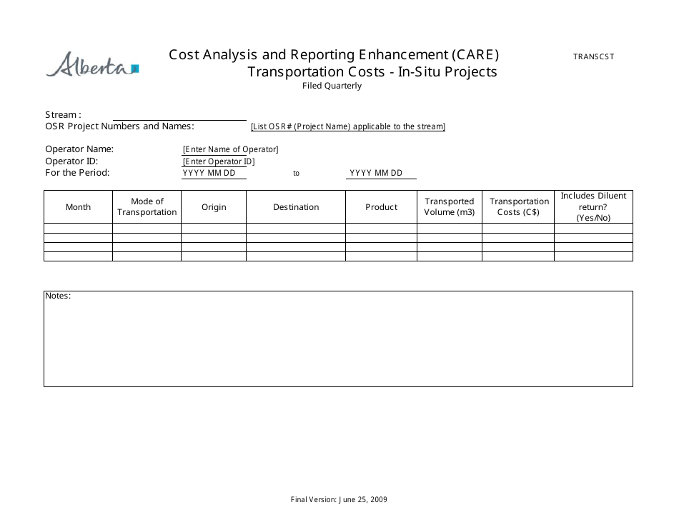 Cost Analysis and Reporting Enhancement (Care) Transportation Costs - in-Situ Projects - Alberta, Canada, Page 1