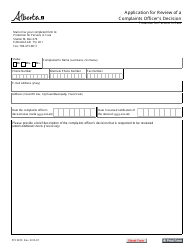 Form PPC3819 Application for Review of a Complaints Officer&#039;s Decision - Alberta, Canada