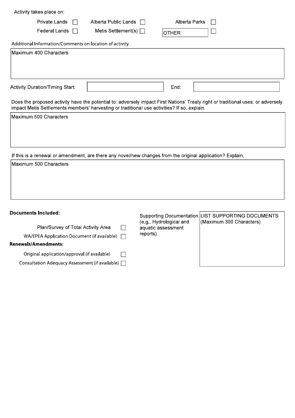 Alberta Canada Preconsultation Assessment Request Water Act/Epea/Or