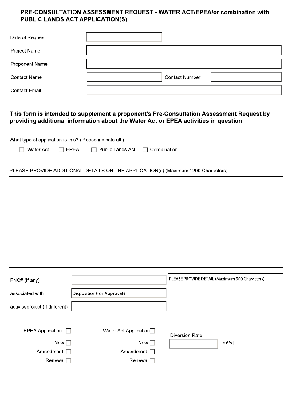 Alberta Canada Pre-consultation Assessment Request - Water Act/Epea/Or ...