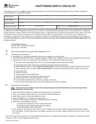 Form VSA404B Unattended Birth Checklist - British Columbia, Canada