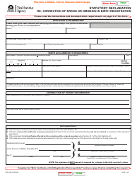 Form VSA412B Statutory Declaration Re: Correction of Error or Omission in Birth Registration - British Columbia, Canada