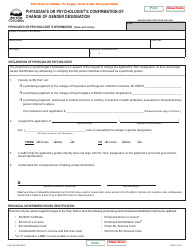 Form VSA510P Physician's or Psychologist's Confirmation of Change of Gender Designation - British Columbia, Canada