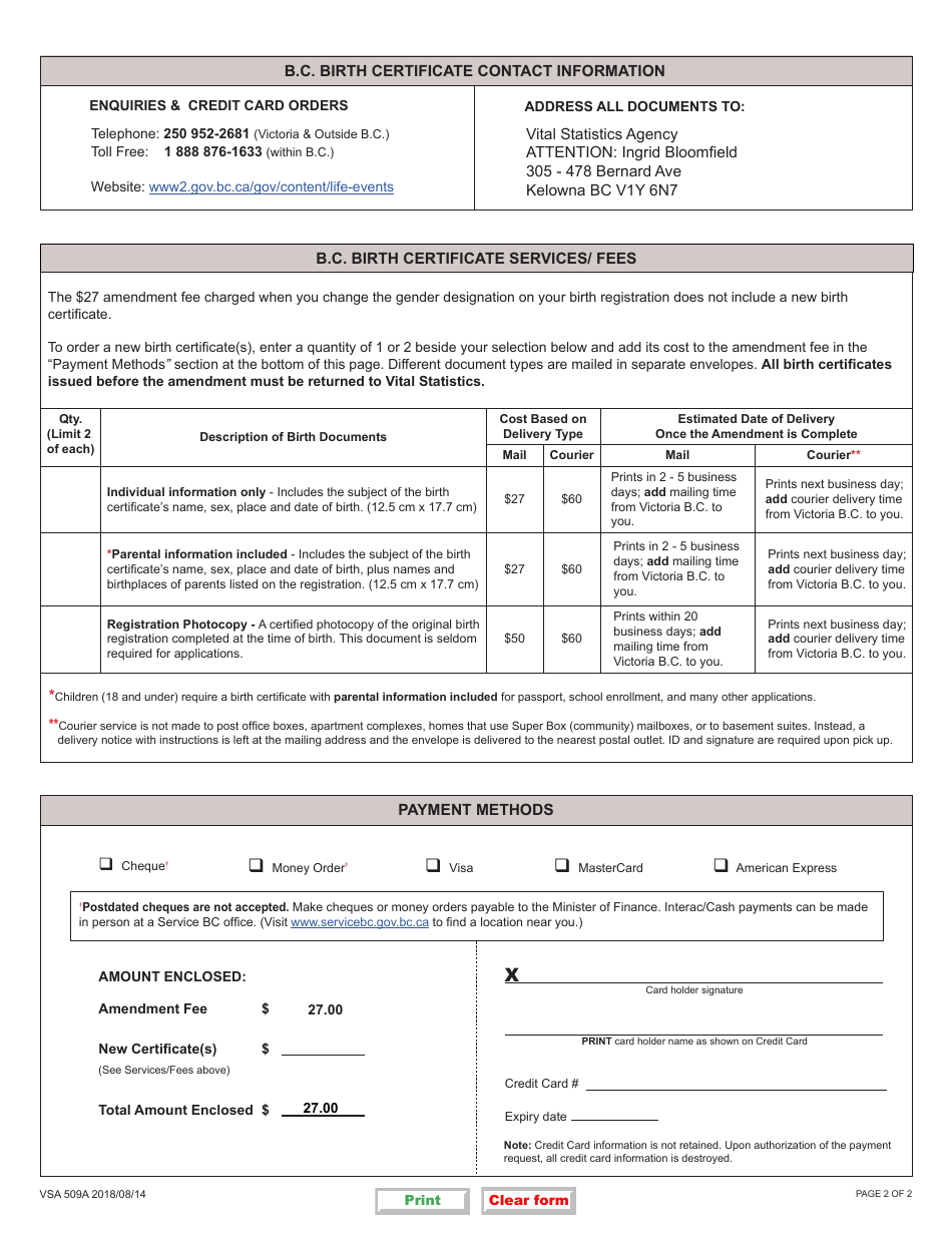 Form VSA509A Application for Change of Gender Designation (Adult) - Changing Bc Birth Certificate - British Columbia, Canada, Page 4