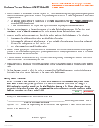 Form VSA632 Disclosure Veto and Statement Pertaining to an Adopted Person or Birth Parent - British Columbia, Canada, Page 2
