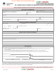 Document preview: Form VSA412D Statutory Declaration Re: Correction of Error or Omission in Death Registration - British Columbia, Canada