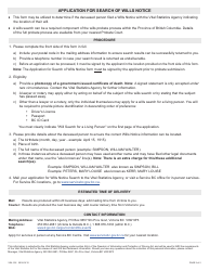 Form VSA532 Application for Search of Wills Notice - British Columbia, Canada, Page 2