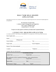 &quot;Bulk Tank Milk Grader Application&quot; - British Columbia, Canada