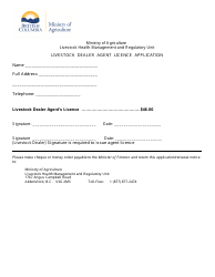 Document preview: Livestock Dealer Agent Licence Application - British Columbia, Canada