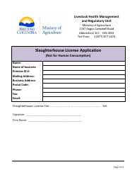 &quot;Slaughterhouse License Application (Not for Human Consumption)&quot; - British Columbia, Canada