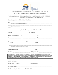Document preview: Application for Permit to Hold a Livestock Public Sale at a Place Other Than a Licensed Public Sale Yard (Purebred or 4h Only) - British Columbia, Canada