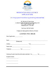 &quot;Medicated Feed Licence Application&quot; - British Columbia, Canada