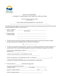 &quot;Application Form - Licence to Purchase Live Poultry&quot; - British Columbia, Canada