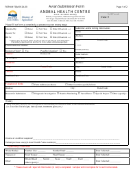 Form FQM-012A-00 &quot;Avian Submission Form&quot; - British Columbia, Canada