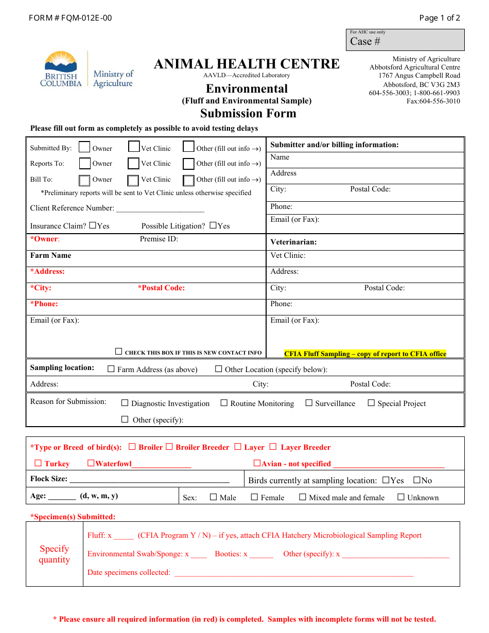 Form FQM-012E-00 Environmental Submission Form - British Columbia, Canada, Page 1