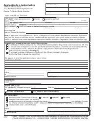 Document preview: Form PCR875 Application to a Judge/Justice Under the Sex Offender Information Registration Act - British Columbia, Canada (English/French)
