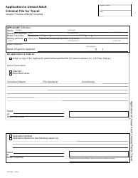 Document preview: Form PCR958 Application to Unseal Adult Criminal File for Travel - British Columbia, Canada