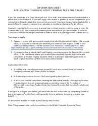 Form PCR958 Application to Unseal Adult Criminal File for Travel - British Columbia, Canada, Page 2