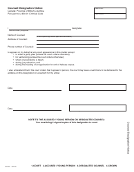 Form PCR860 Counsel Designation Notice - British Columbia, Canada (English/French)