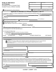 Form PCR048 Order for Attendance of a Prisoner - British Columbia, Canada (English/French)