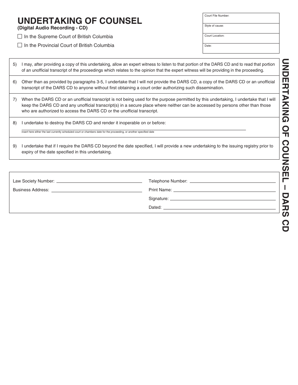 Form ADM859 Undertaking of Counsel - British Columbia, Canada, Page 2
