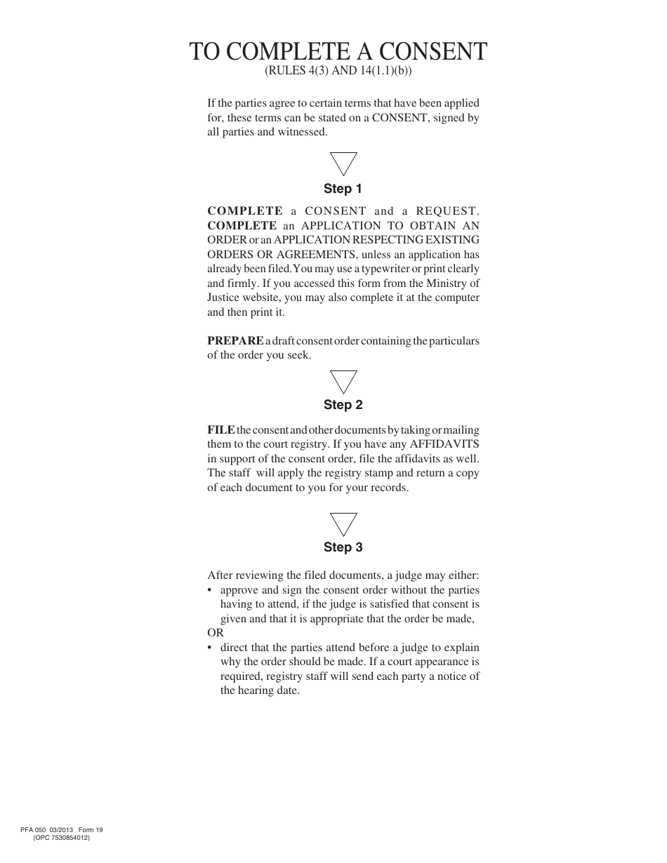 PCFR Form 19 (PFA050) Consent - British Columbia, Canada, Page 1