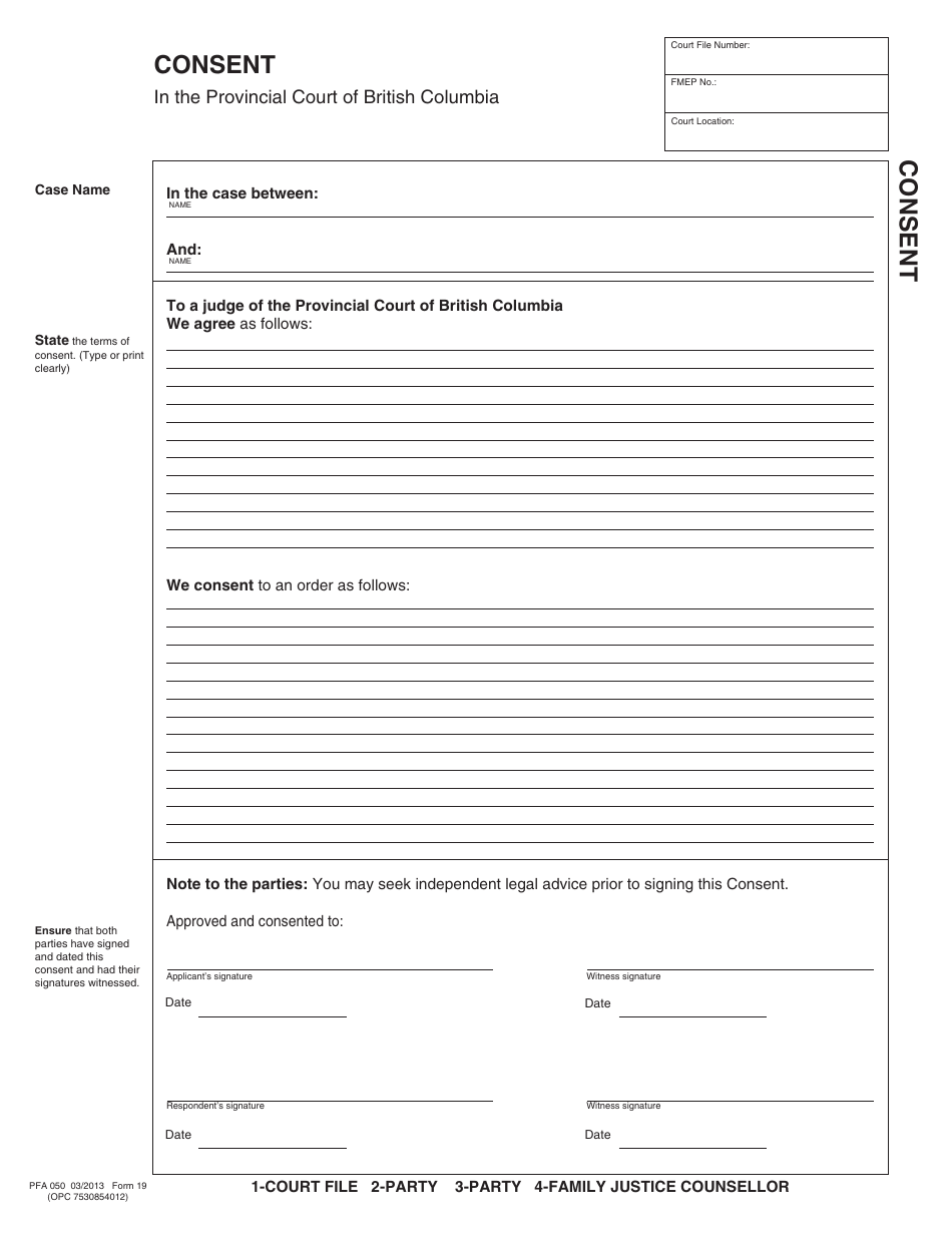 PCFR Form 19 (PFA050) Consent - British Columbia, Canada, Page 3