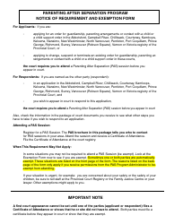 PCFR Form 31 (PFA863) Parenting After Separation Exemption Request - City of Abbotsford, British Columbia, Canada