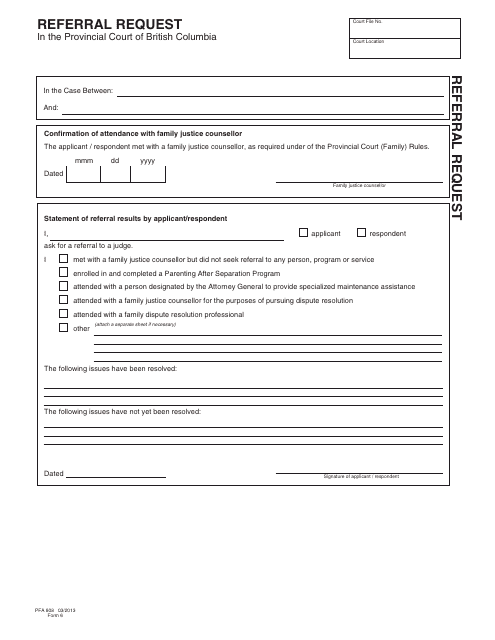 PCFR Form 6 (PFA808) Referral Request - British Columbia, Canada