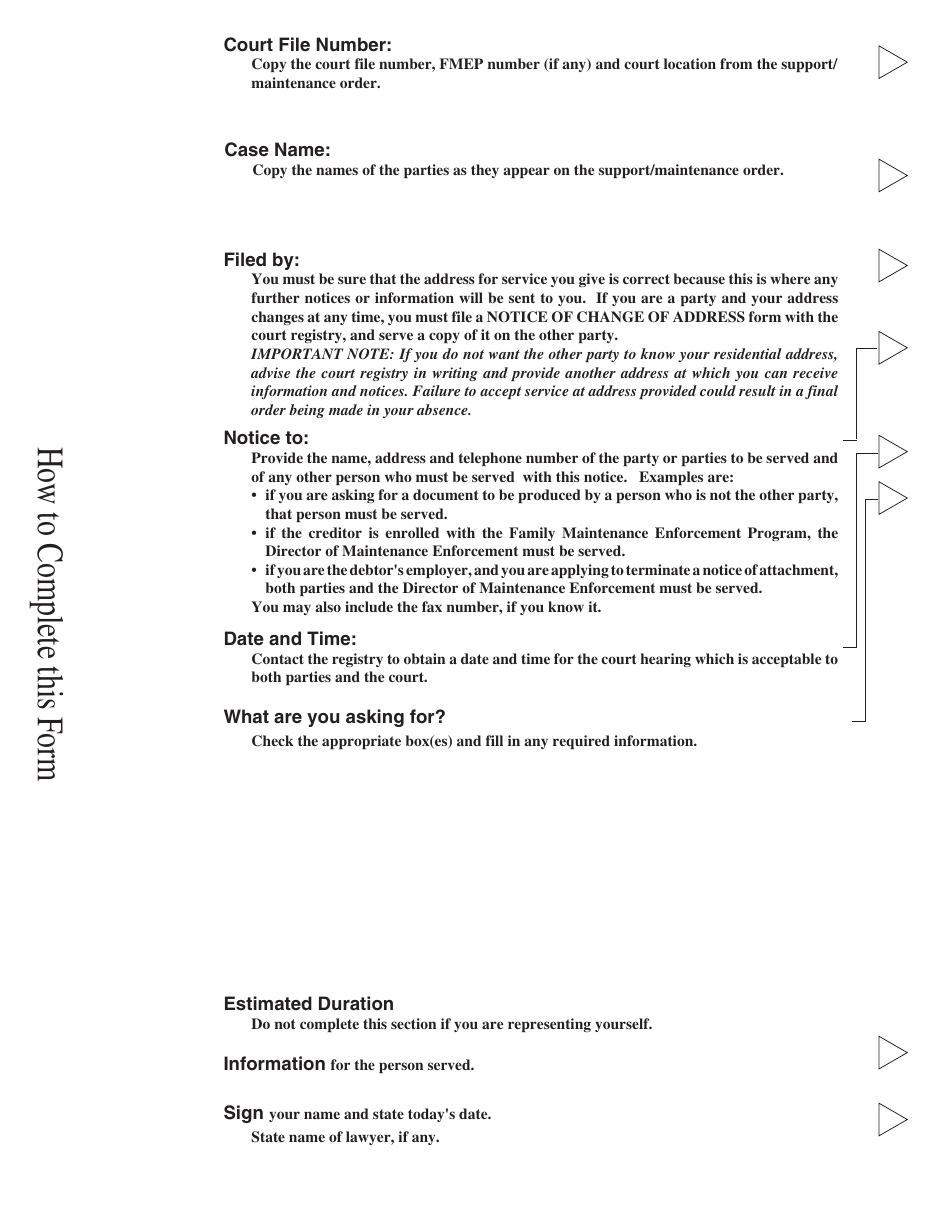 PCFR Form 24 (PFA067A) Notice of Motion in Maintenance Enforcement Proceedings - British Columbia, Canada, Page 2