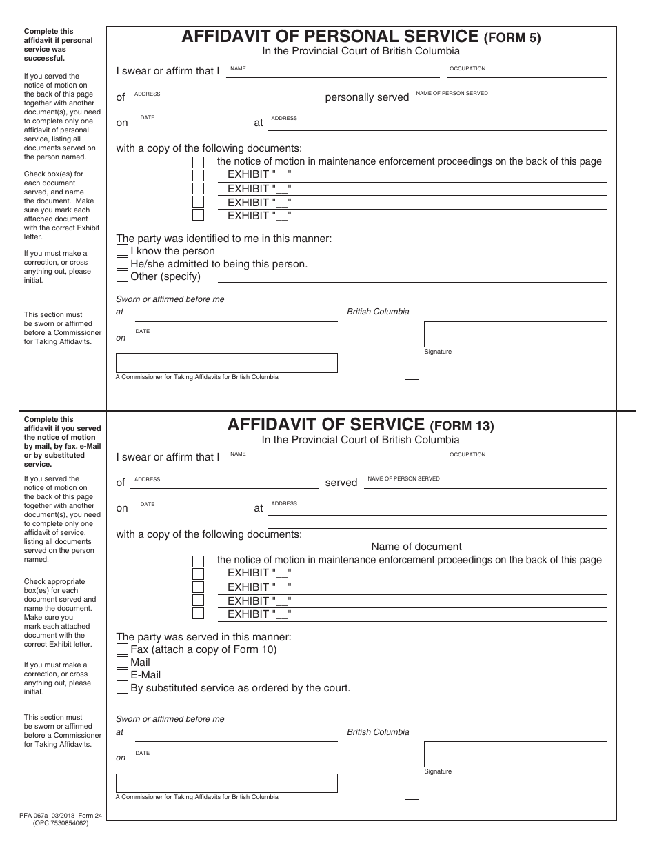 PCFR Form 24 (PFA067A) Notice of Motion in Maintenance Enforcement Proceedings - British Columbia, Canada, Page 7