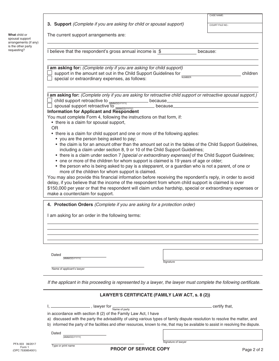 PCFR Form 1 (PFA003) Application to Obtain an Order - British Columbia, Canada, Page 10