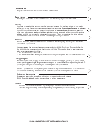 PCFR Form 1 (PFA003) Application to Obtain an Order - British Columbia, Canada, Page 2