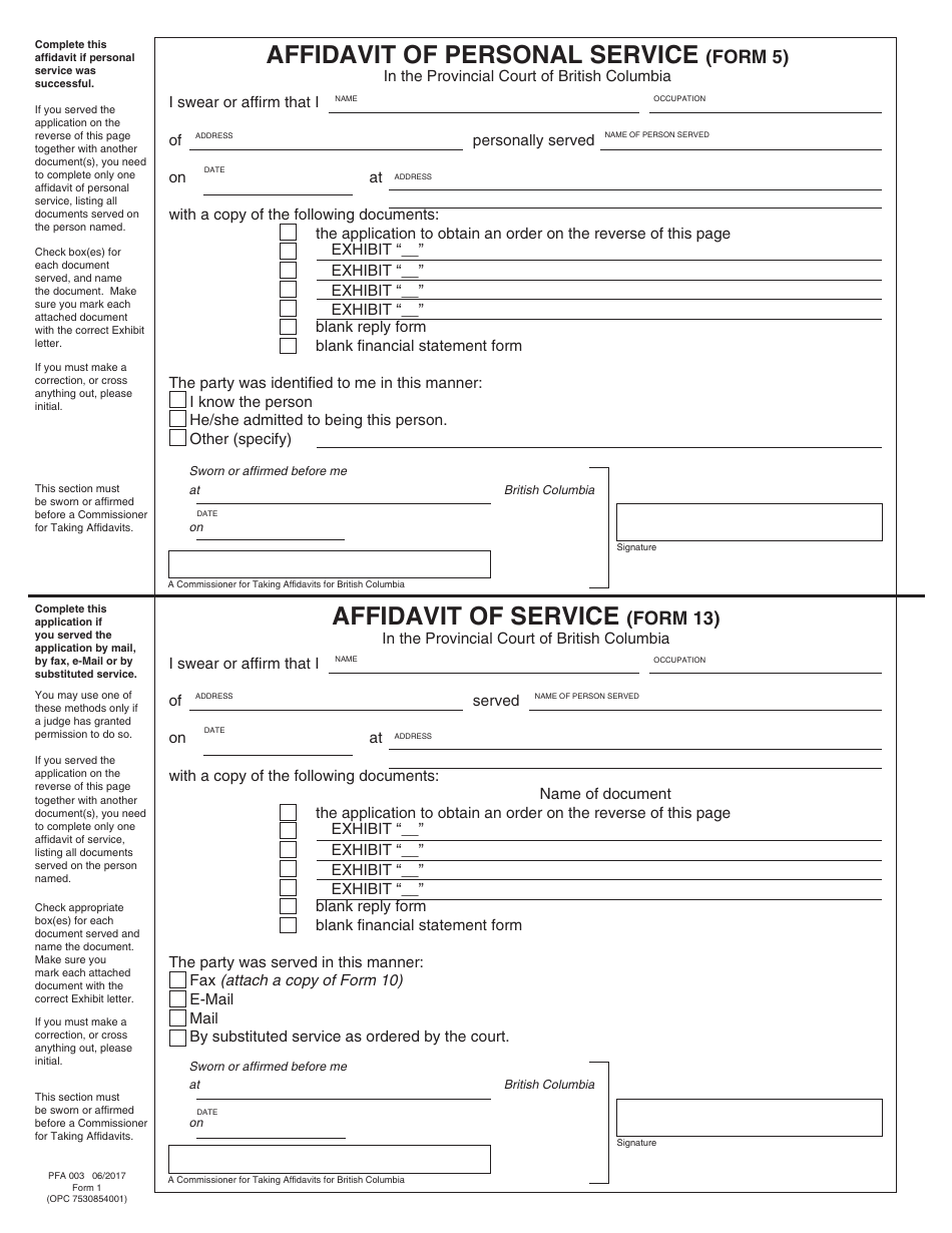 PCFR Form 1 (PFA003) Application to Obtain an Order - British Columbia, Canada, Page 7
