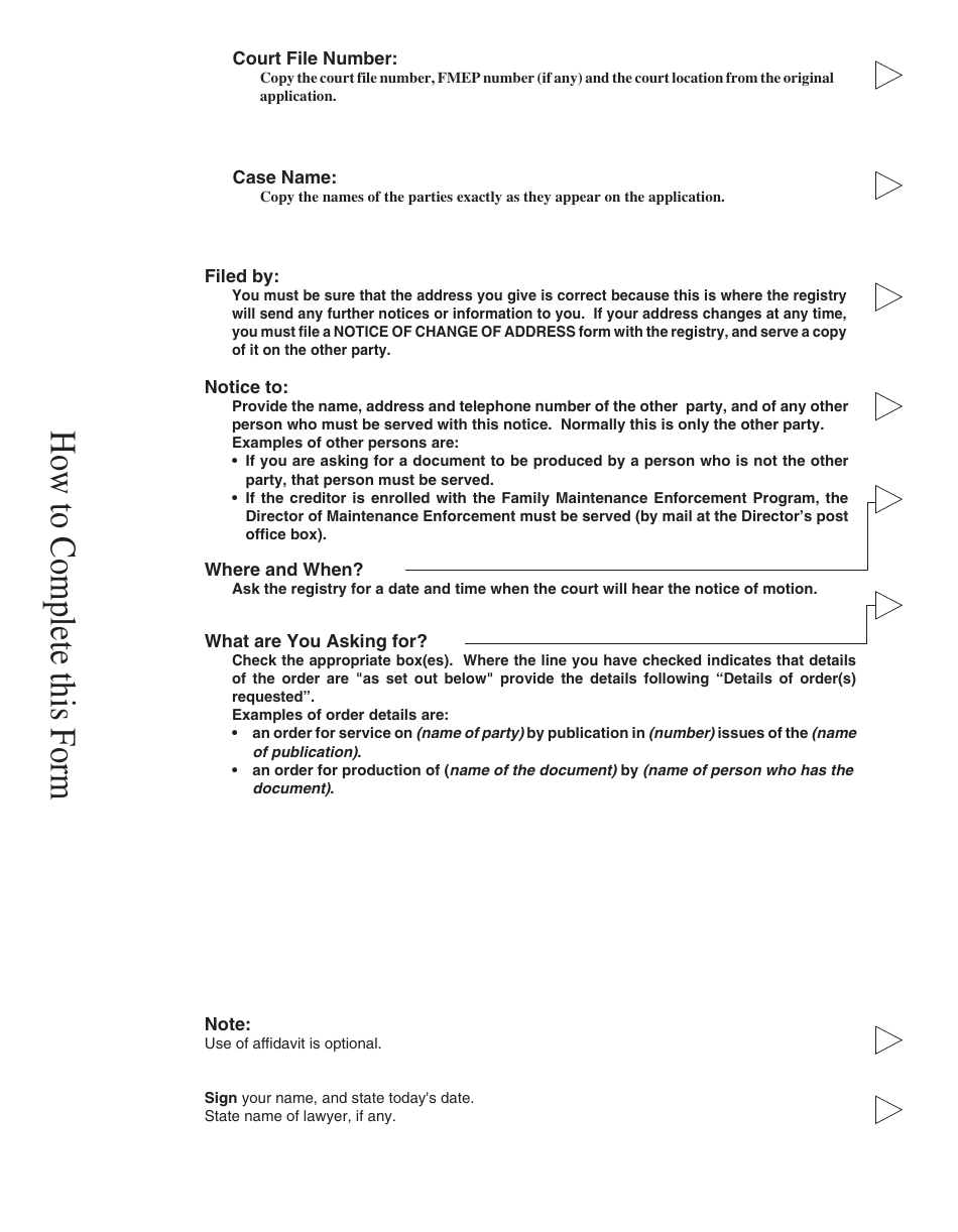 PCFR Form 16 (PFA048A) Notice of Motion - British Columbia, Canada, Page 2