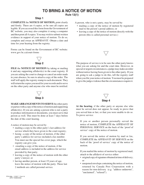 PCFR Form 16 (PFA048A)  Printable Pdf
