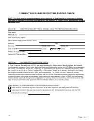 Document preview: Form F102 Consent for Child Protection Record Check - British Columbia, Canada
