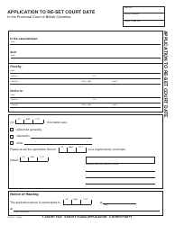 Document preview: Form PFA841 Application to Re-set Court Date - British Columbia, Canada