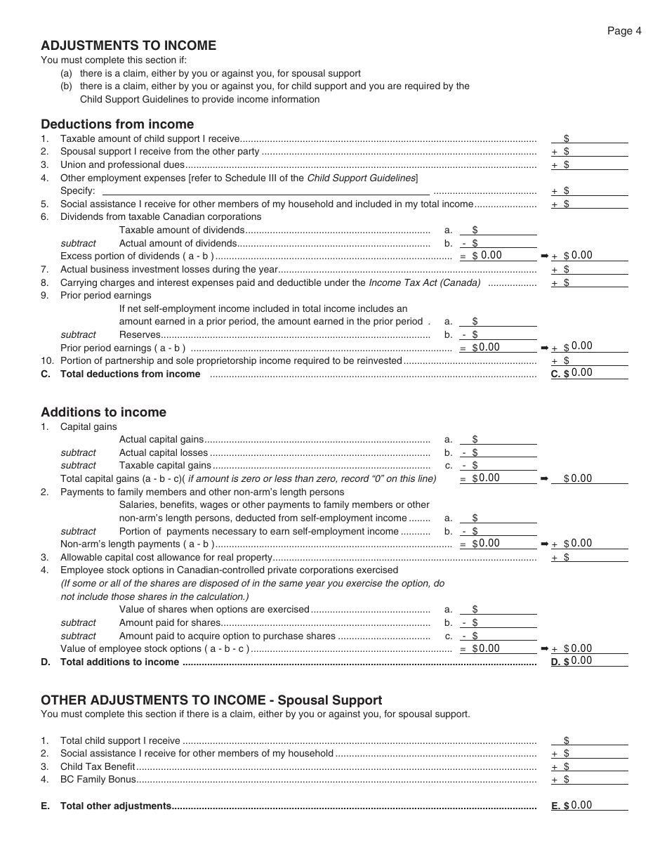 PCFR Form 4 (PFA022) Financial Statement - British Columbia, Canada, Page 9