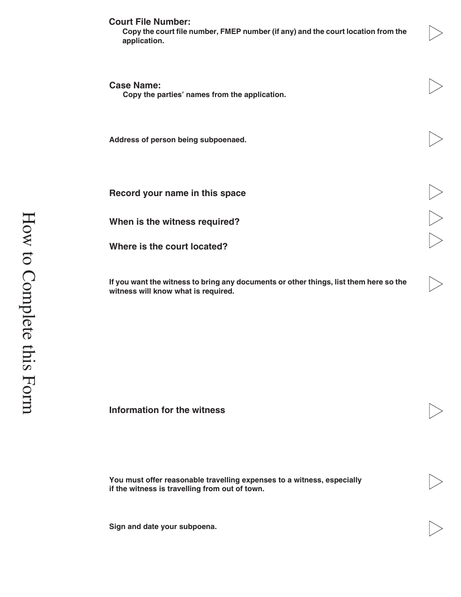 PCFR Form 15 (PFA058A) Subpoena - British Columbia, Canada, Page 2