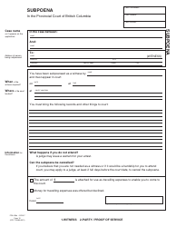 PCFR Form 15 (PFA058A) Subpoena - British Columbia, Canada, Page 3